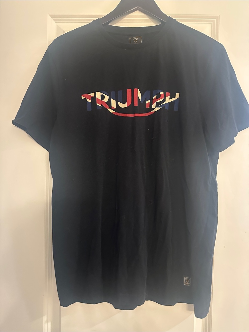 Triumph Black Tee with Red, White and Blue Logo